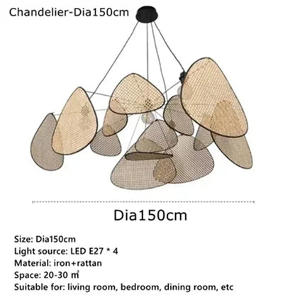 French Design Hand Made Screen Rattan Chandelier for DiningLiving Room Suspension Home Decor Lamp Indoor Lighting Factory Outlet