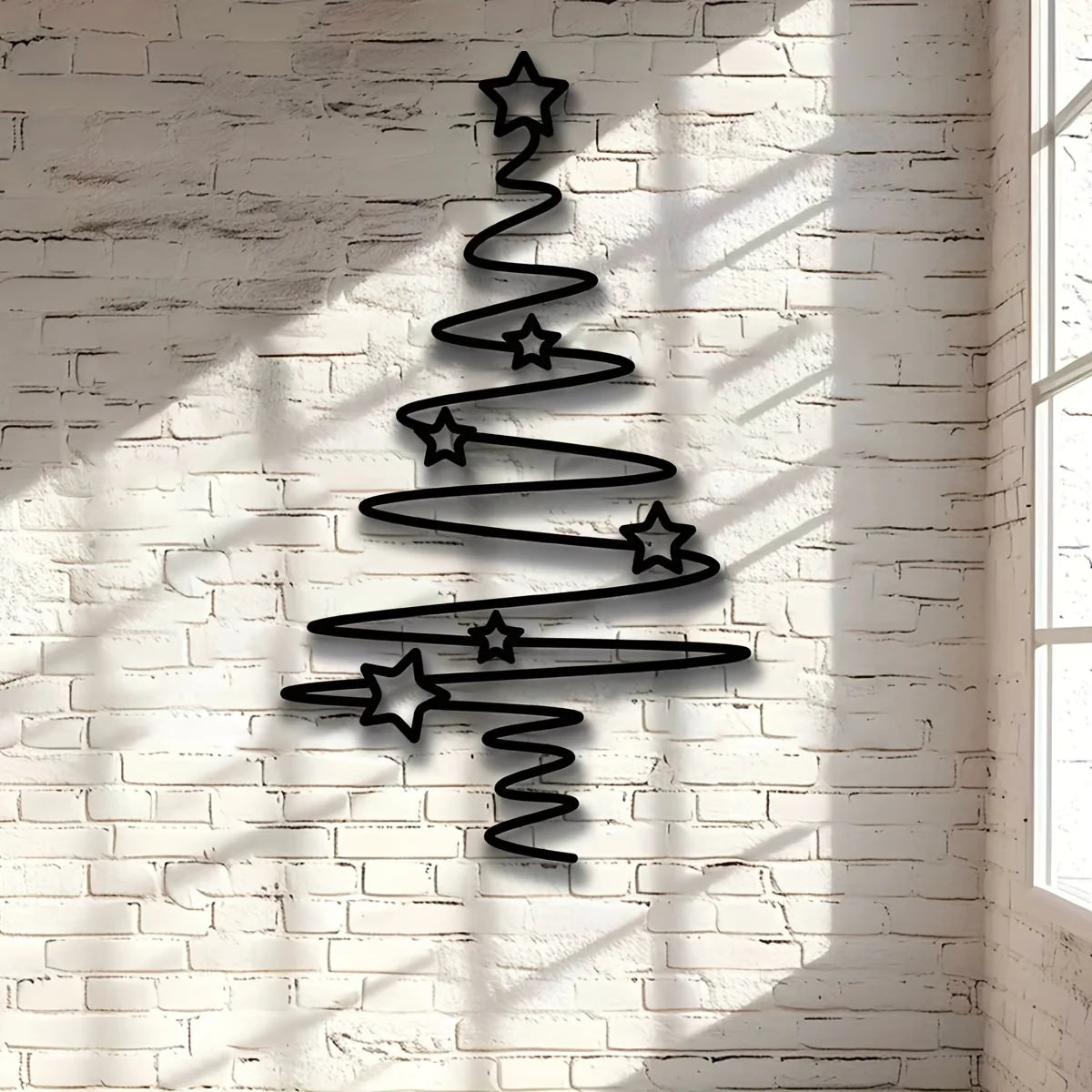 [Christmas Tree Art] 1pc Black Metal Christmas Tree Wall Art with Stars | No Power Needed, Featherless Iron Sculpture