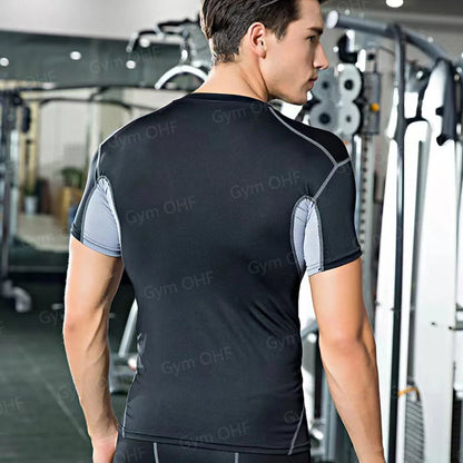 Gym Fitness T shirt Men's Short Sleeve Summer Boxing Jersey Legging Men Rashguard Compression Pants Quick Dry Tight T-shirts Men