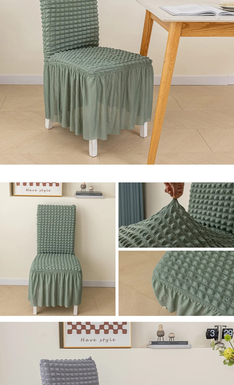 High Quality Seersucker Chair Cover For Dining Room Banquet Chair Slipcover Stretch Chair Skirt Elastic Wedding Chair Decoration