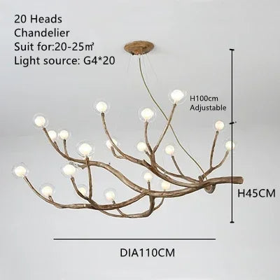 Tree Branch Chandelier Lustre Salon Design antique vintage lamp glass lampshade resin lamp for Living Room dining table light