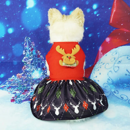 Christmas Dog Dresses New Year Dog Clothes Fancy Princess Puppy Dress Fashion Bow Cat Skirt Holiday Print Pet Costumes Dog Skirt