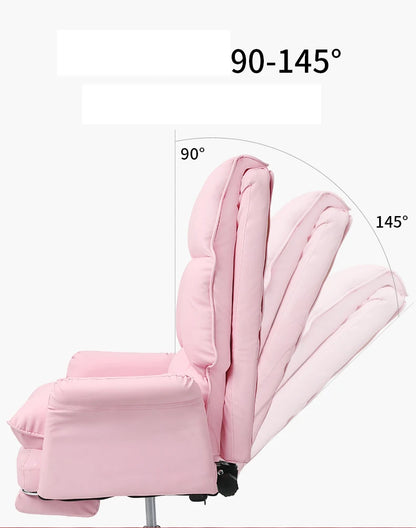 2025 New gaming chair pink office computer chair comfortable soft  gamer chair PU Leather chair Rotating recliner with footrest