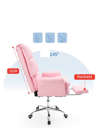 2025 New gaming chair pink office computer chair comfortable soft  gamer chair PU Leather chair Rotating recliner with footrest