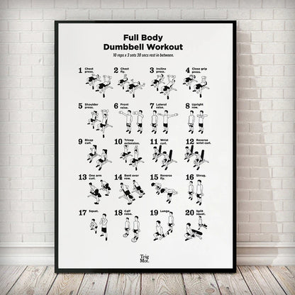 Dumbbell Gym Chart Poster Prints Fitness Workout Training Exercise Canvas Painting Black White Art Home Decor Cuadros