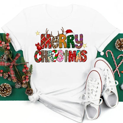 Funny Love Merry Christmas women's Clothes Santa Print Female T-shirts Black red white Casual Women Tops Xmas Party women's Tops