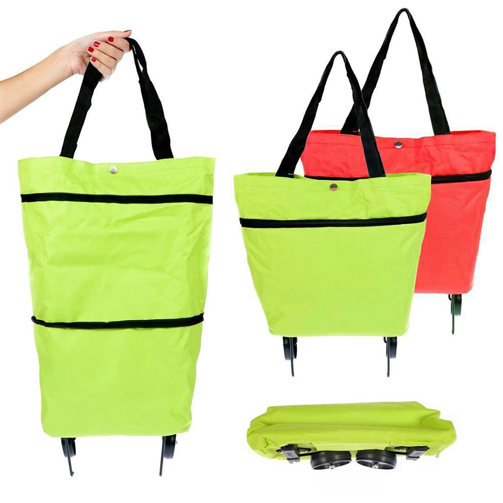 Household Portable Folding Cart Roller Shopping Bags Outdoors Food and Fruits Storage Foldable Trolley Wheel Supermarket Bag ﻿