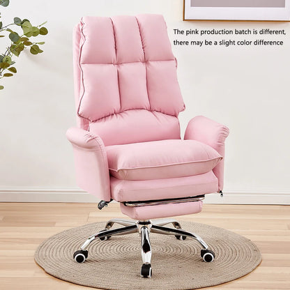 2025 New gaming chair pink office computer chair comfortable soft  gamer chair PU Leather chair Rotating recliner with footrest