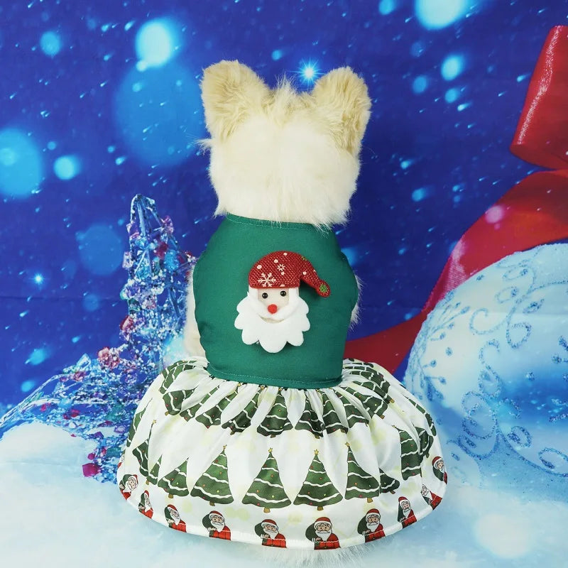 Christmas Dog Dresses New Year Dog Clothes Fancy Princess Puppy Dress Fashion Bow Cat Skirt Holiday Print Pet Costumes Dog Skirt