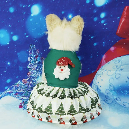 Christmas Dog Dresses New Year Dog Clothes Fancy Princess Puppy Dress Fashion Bow Cat Skirt Holiday Print Pet Costumes Dog Skirt