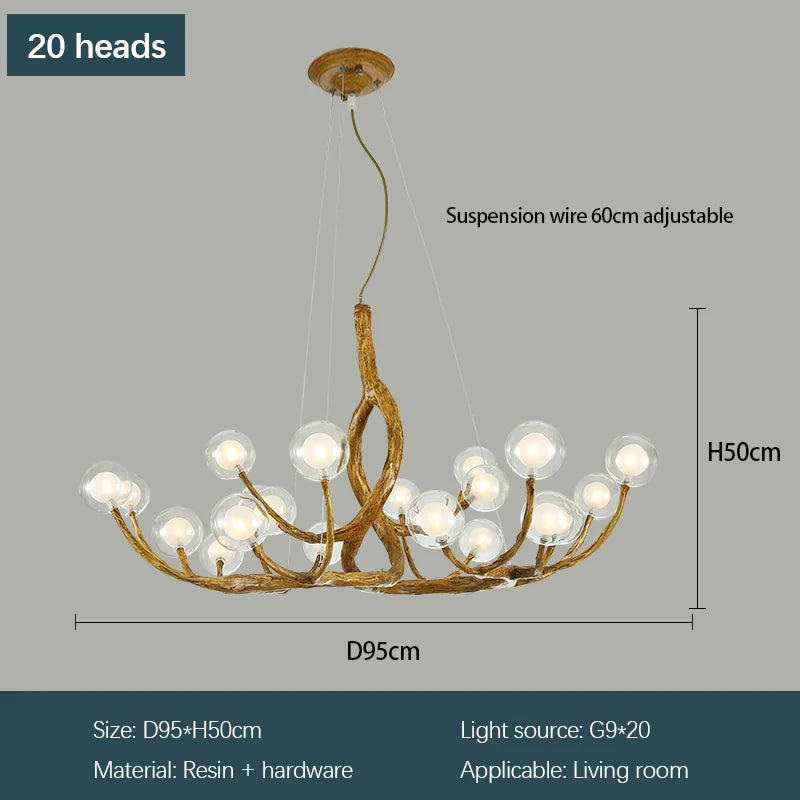 Tree Branch Chandelier Lustre Salon Design antique vintage lamp glass lampshade resin lamp for Living Room dining table light