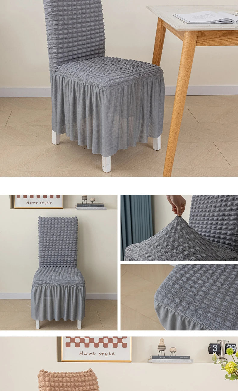 High Quality Seersucker Chair Cover For Dining Room Banquet Chair Slipcover Stretch Chair Skirt Elastic Wedding Chair Decoration
