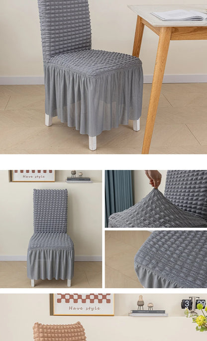 High Quality Seersucker Chair Cover For Dining Room Banquet Chair Slipcover Stretch Chair Skirt Elastic Wedding Chair Decoration