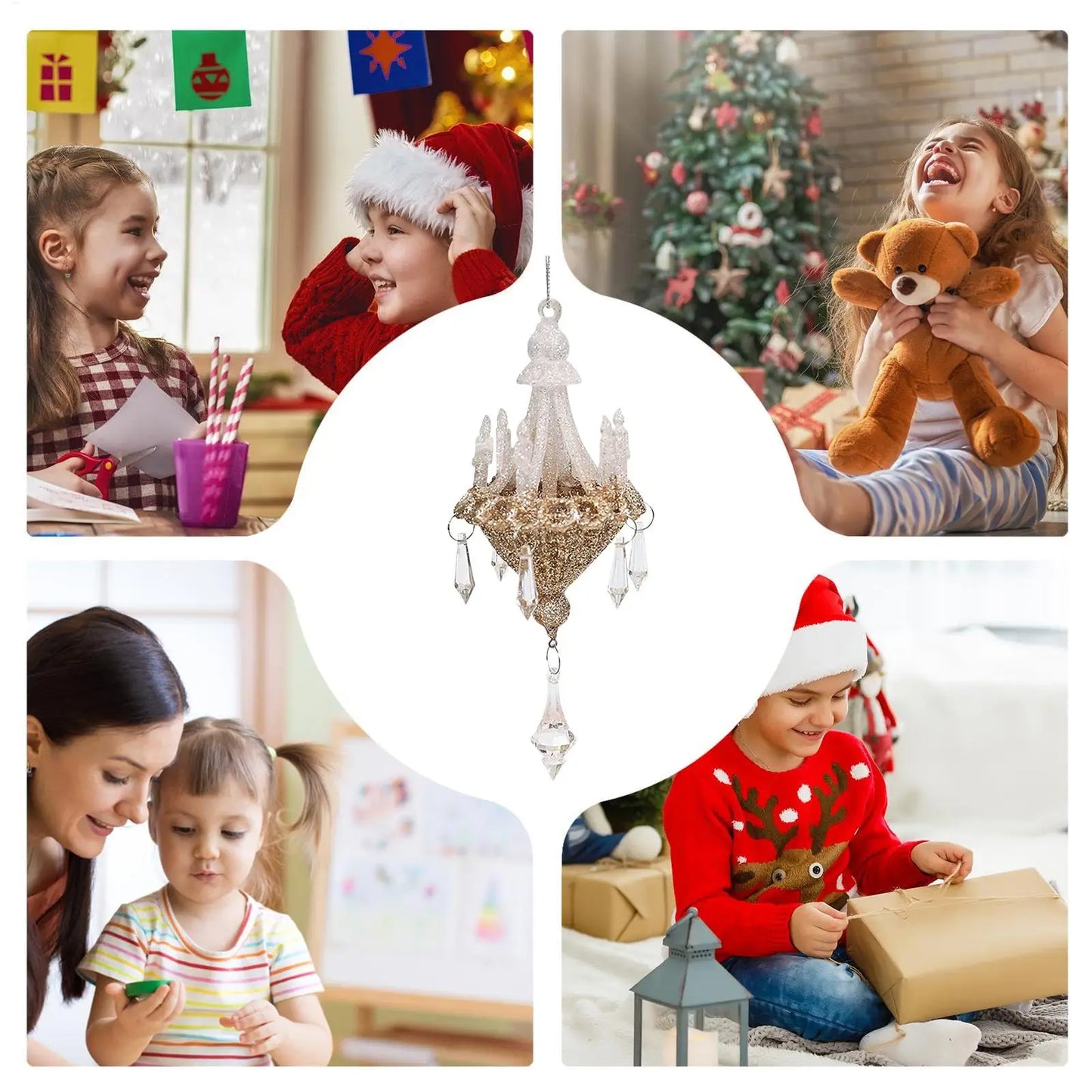 Christmas Crystal Chandelier Tree Ornament - Light-Refracting Holiday Keepsake for Farmhouse, Garden, Bedroom Door Winter Decor