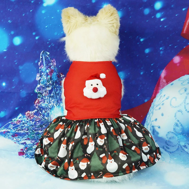 Christmas Dog Dresses New Year Dog Clothes Fancy Princess Puppy Dress Fashion Bow Cat Skirt Holiday Print Pet Costumes Dog Skirt