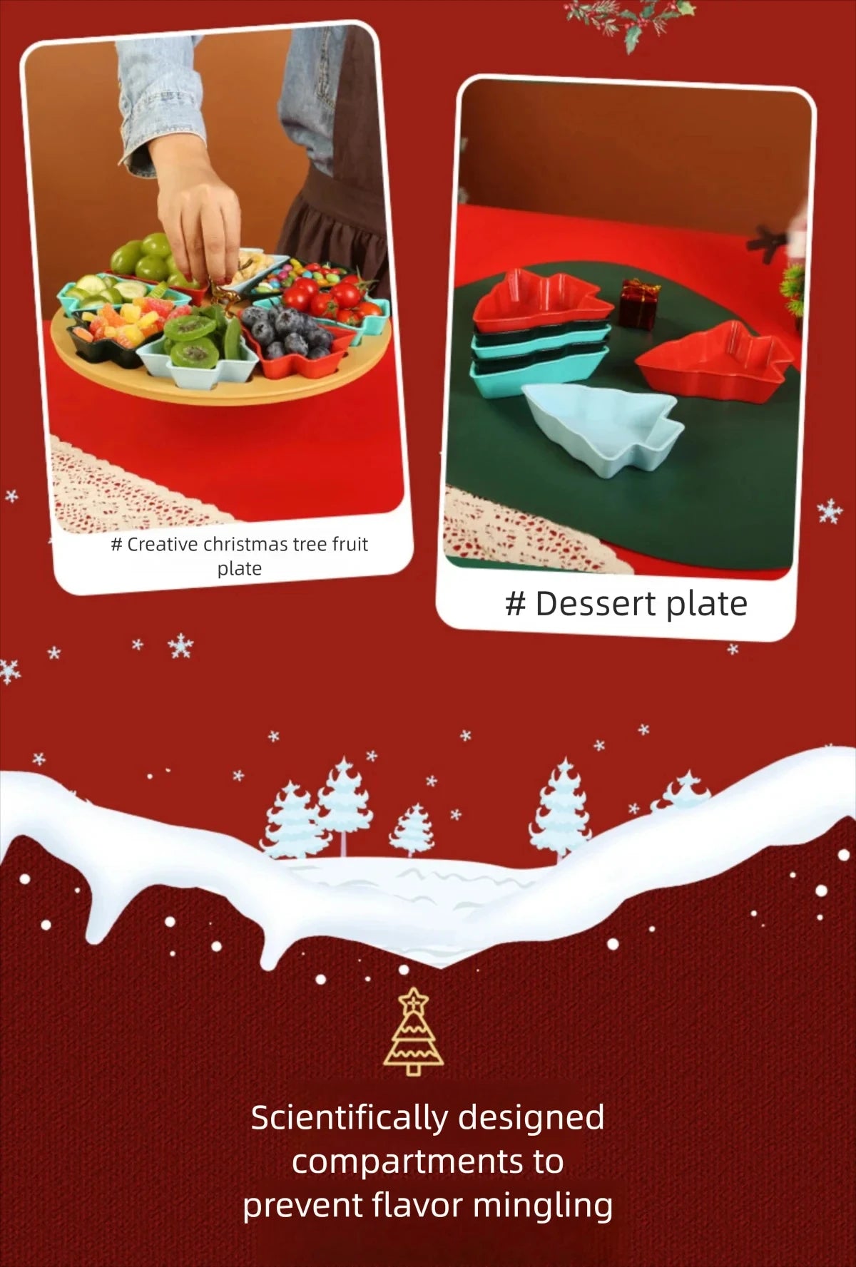 Christmas tree fruit tray, grid fruit tray, household dried fruit tray, snack tray, fruit tray, living room creative high aesthe