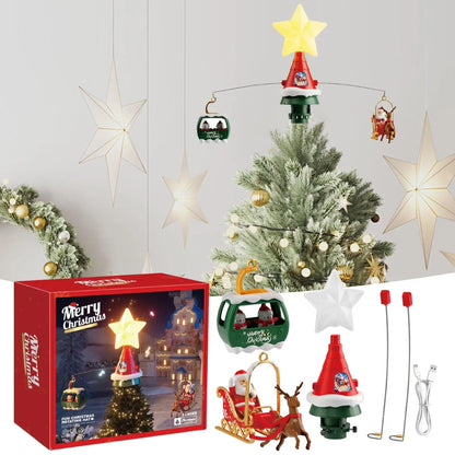 Christmas Tree Topper Rotating Treetop Decoration Tree Topper Ornaments Holiday Winter Party Supplies with LED Light and Music