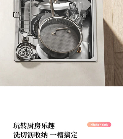Household Sink, Made Of 304 Stainless Steel, With A Large Single Sink And Integrated Molding