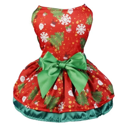 Christmas Dog Dresses New Year Dog Clothes Fancy Princess Puppy Dress Fashion Bow Cat Skirt Holiday Print Pet Costumes Dog Skirt