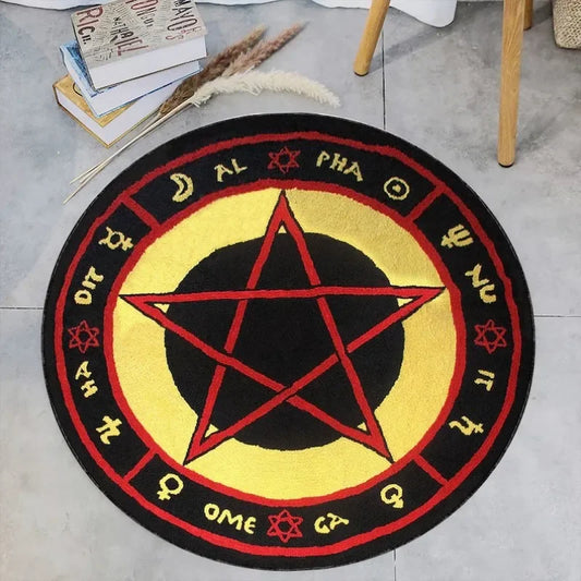 The Love Witch Patterned Round Rug Astrology Rug Movie Decor Rug Red Pentagram Rug Zombie Satan Red Voodoo Pentagram Circle Rug