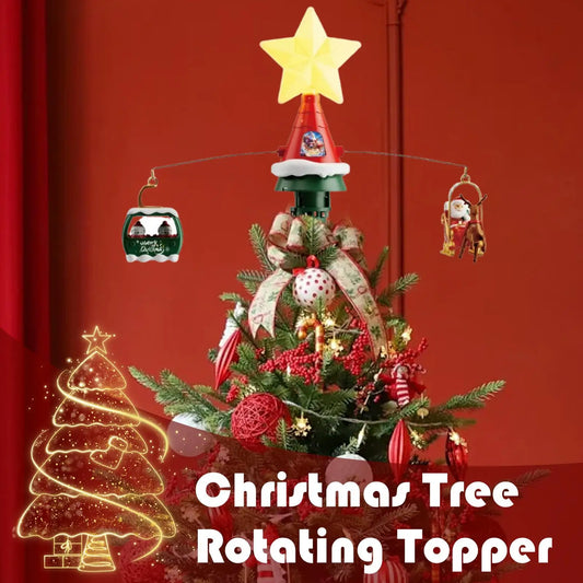 Christmas Tree Topper Rotating Treetop Decoration Tree Topper Ornaments Holiday Winter Party Supplies with LED Light and Music