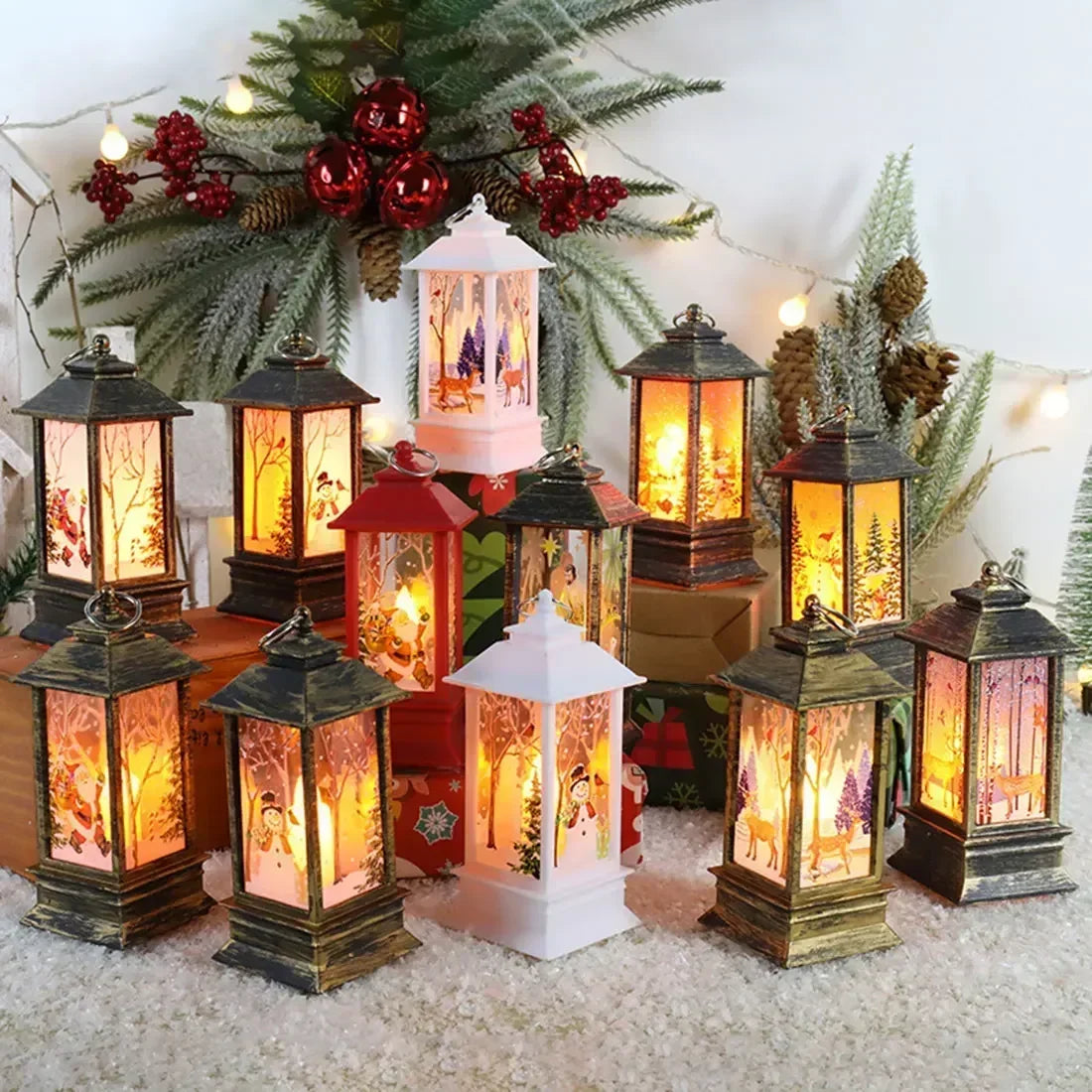 Christmas Home Decoration Products Xmas LED Lantern Candle Decorative Tea Lights Christmas Tree Hanging Ornaments Lights Gifts