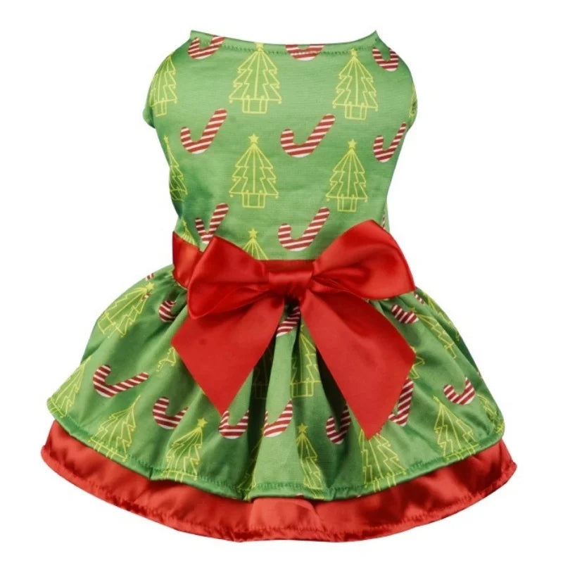 Christmas Dog Dresses New Year Dog Clothes Fancy Princess Puppy Dress Fashion Bow Cat Skirt Holiday Print Pet Costumes Dog Skirt