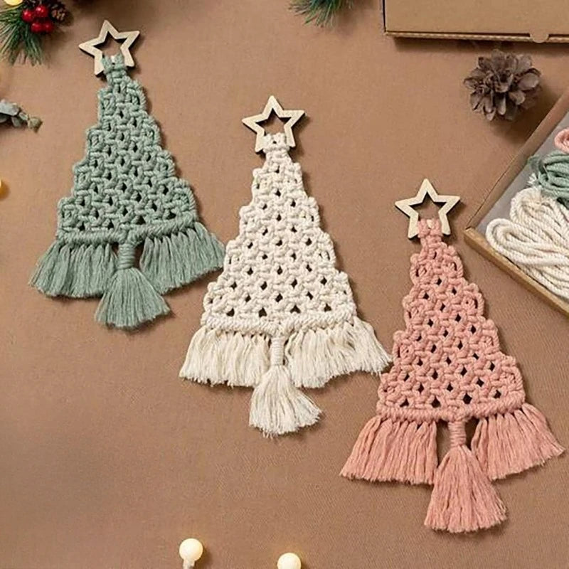 Christmas Tree Macrame Kit DIY Macrame Woven Tree Kit Handmade Woven Xmas Boho Wall Hangings Ornaments for Christmas Decor