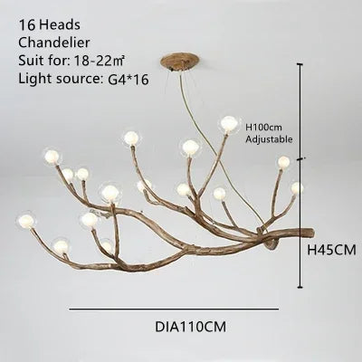 Tree Branch Chandelier Lustre Salon Design antique vintage lamp glass lampshade resin lamp for Living Room dining table light