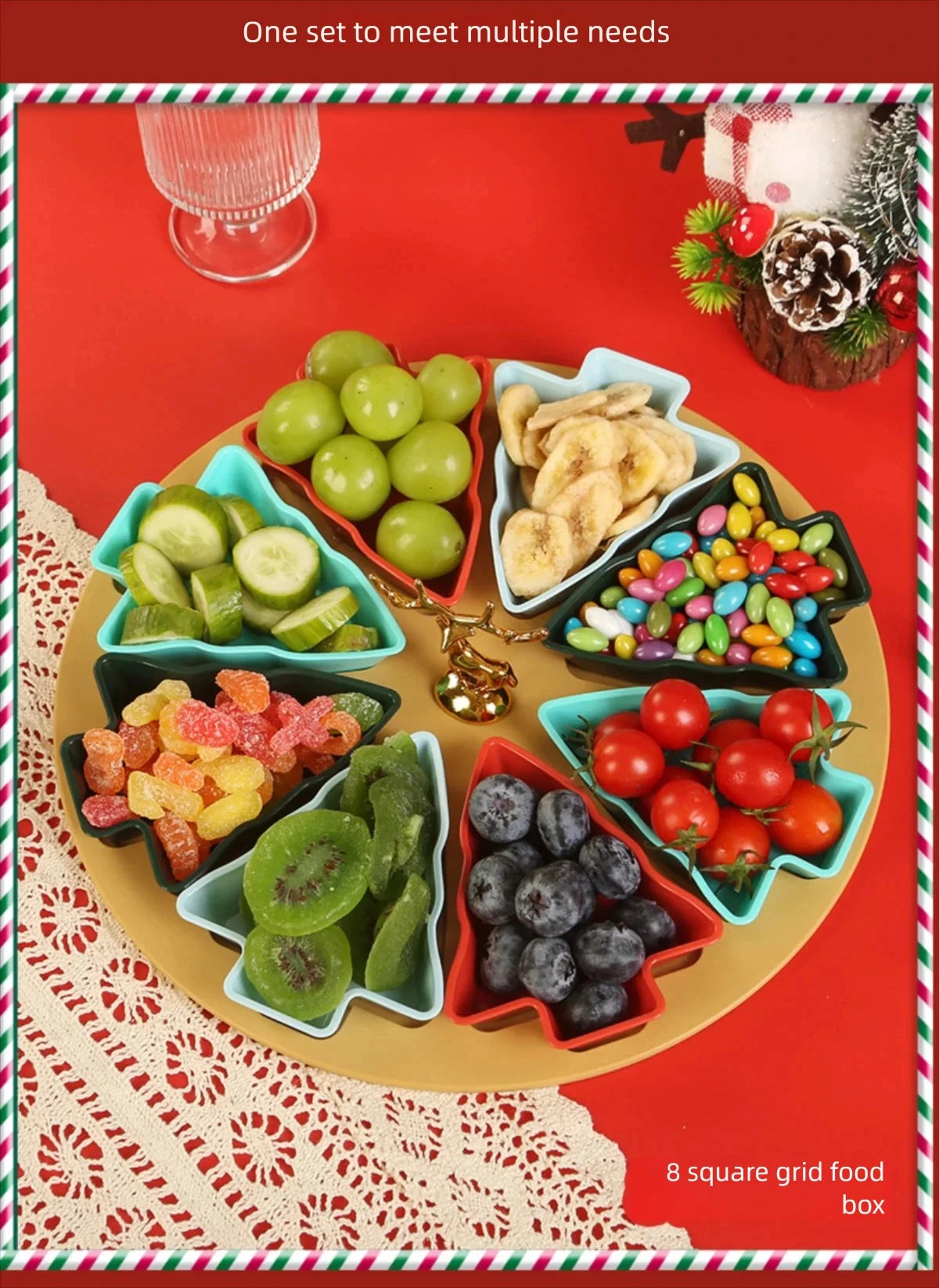 Christmas tree fruit tray, grid fruit tray, household dried fruit tray, snack tray, fruit tray, living room creative high aesthe