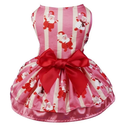 Christmas Dog Dresses New Year Dog Clothes Fancy Princess Puppy Dress Fashion Bow Cat Skirt Holiday Print Pet Costumes Dog Skirt