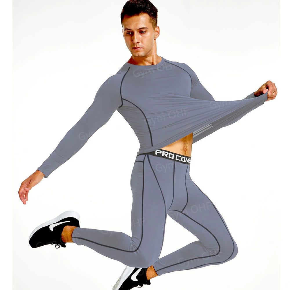 Gym Fitness T shirt Men's Short Sleeve Summer Boxing Jersey Legging Men Rashguard Compression Pants Quick Dry Tight T-shirts Men