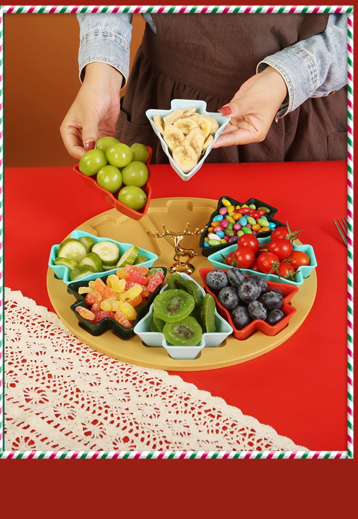 Christmas tree fruit tray, grid fruit tray, household dried fruit tray, snack tray, fruit tray, living room creative high aesthe