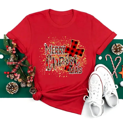 Funny Love Merry Christmas women's Clothes Santa Print Female T-shirts Black red white Casual Women Tops Xmas Party women's Tops