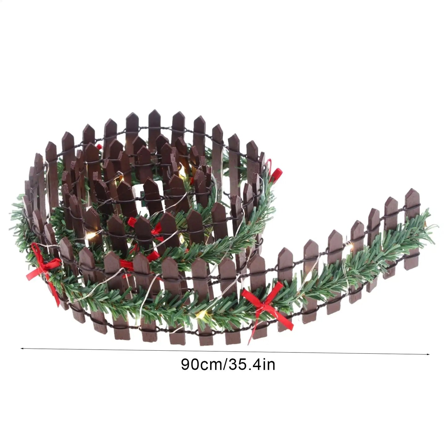 Christmas Tree Miniature Fence Handmade Rattan Wooden Village Barrier Fairy Garden Fences with LED Light Landscaping Props