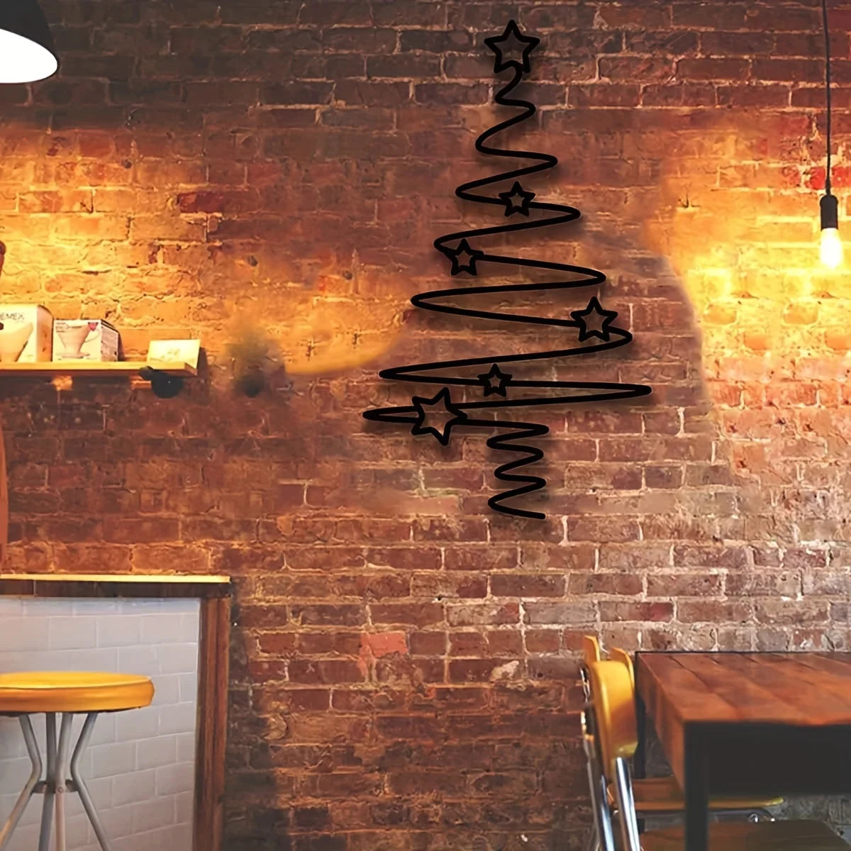 [Christmas Tree Art] 1pc Black Metal Christmas Tree Wall Art with Stars | No Power Needed, Featherless Iron Sculpture