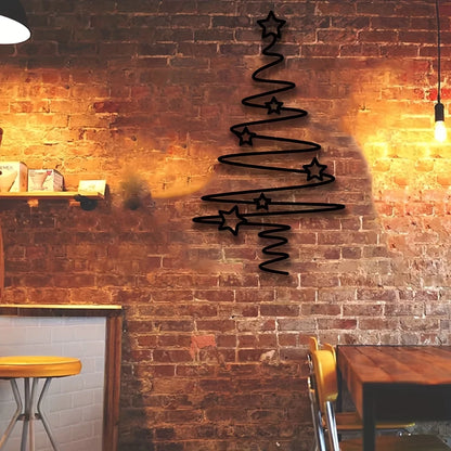 [Christmas Tree Art] 1pc Black Metal Christmas Tree Wall Art with Stars | No Power Needed, Featherless Iron Sculpture
