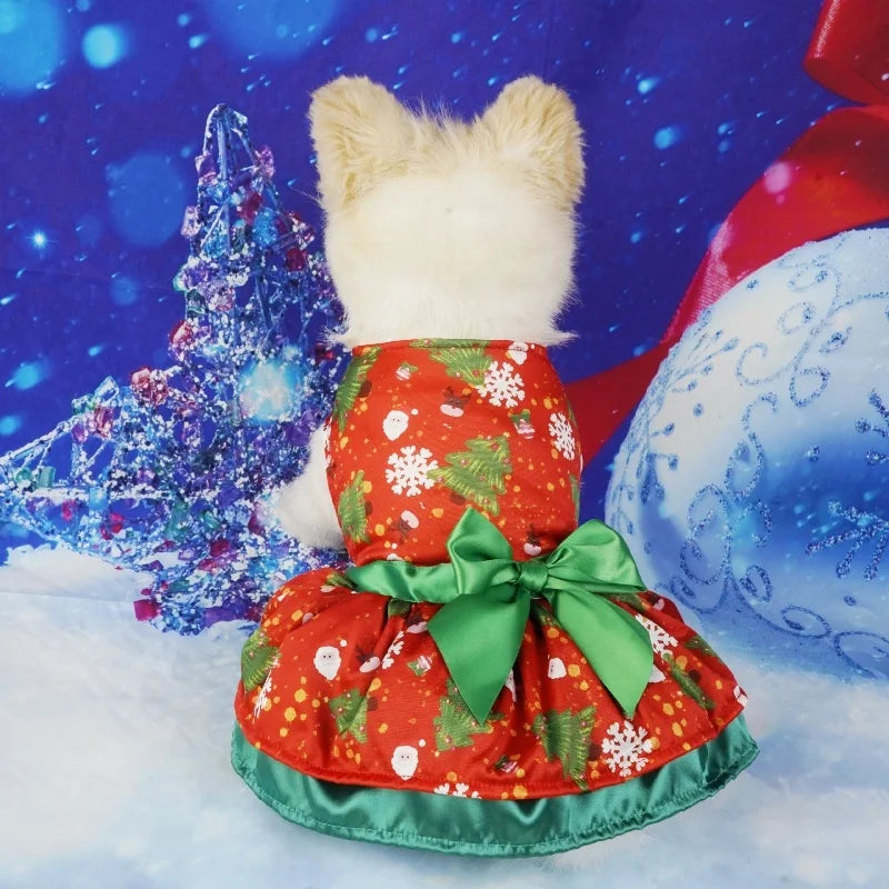 Christmas Dog Dresses New Year Dog Clothes Fancy Princess Puppy Dress Fashion Bow Cat Skirt Holiday Print Pet Costumes Dog Skirt