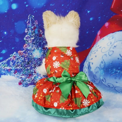 Christmas Dog Dresses New Year Dog Clothes Fancy Princess Puppy Dress Fashion Bow Cat Skirt Holiday Print Pet Costumes Dog Skirt