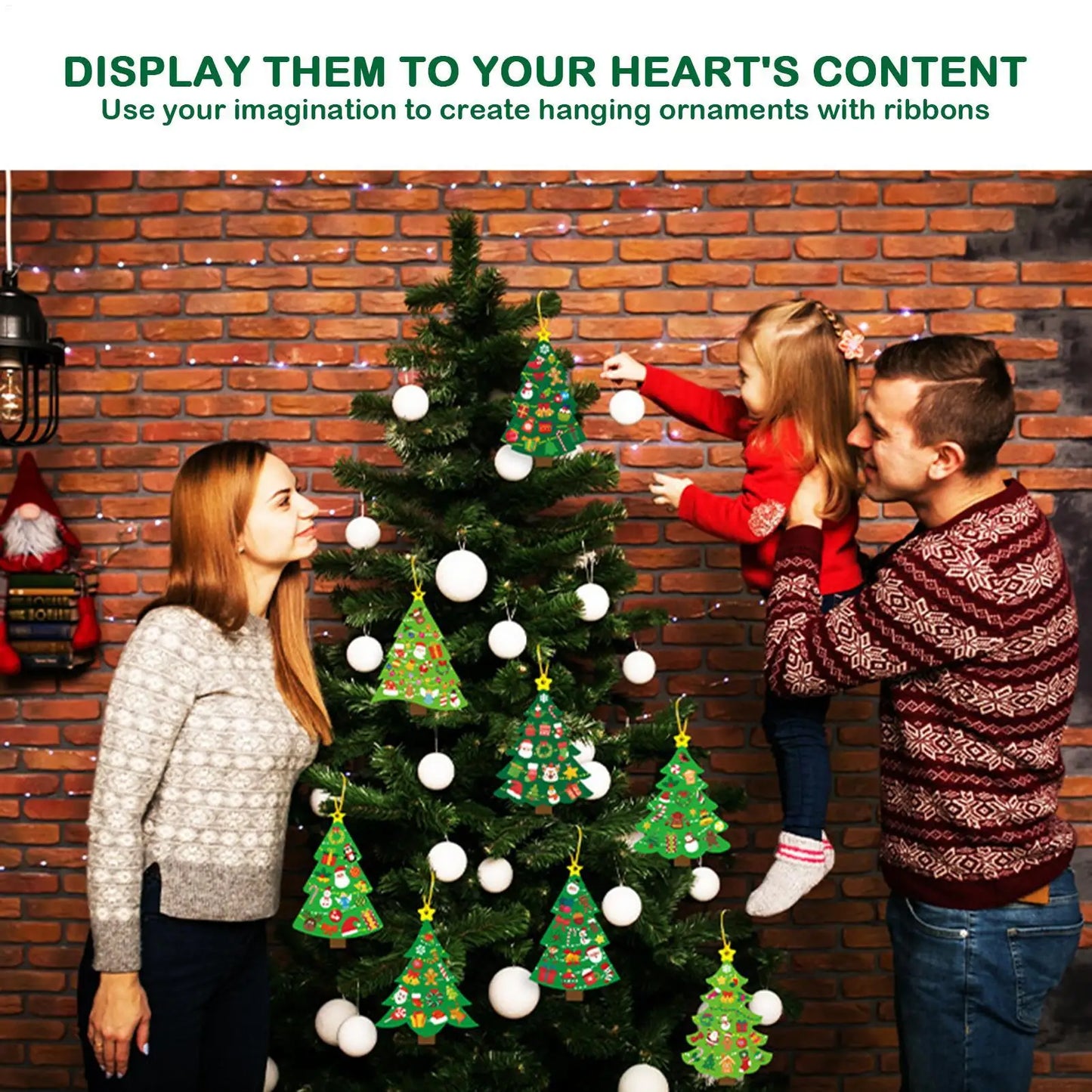 Christmas Tree DIY Craft Set for Kids 24 Cards Stickers Ribbons Interactive Ornaments Toddler Wall Decor Classroom Activity