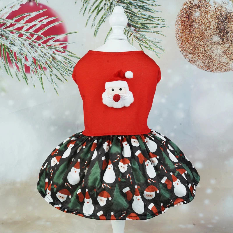 Christmas Dog Dresses New Year Dog Clothes Fancy Princess Puppy Dress Fashion Bow Cat Skirt Holiday Print Pet Costumes Dog Skirt