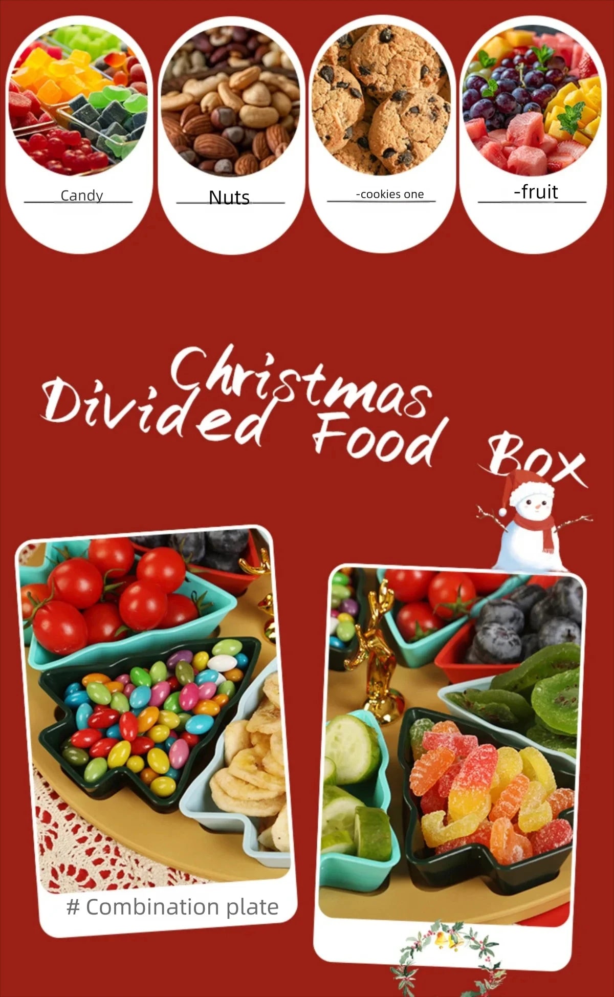 Christmas tree fruit tray, grid fruit tray, household dried fruit tray, snack tray, fruit tray, living room creative high aesthe