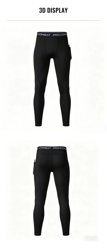 Compression Pant Men Training Gym Leggings with Pockets Running Tights Fitness Basketball Jogging Workout Trouser Polyester