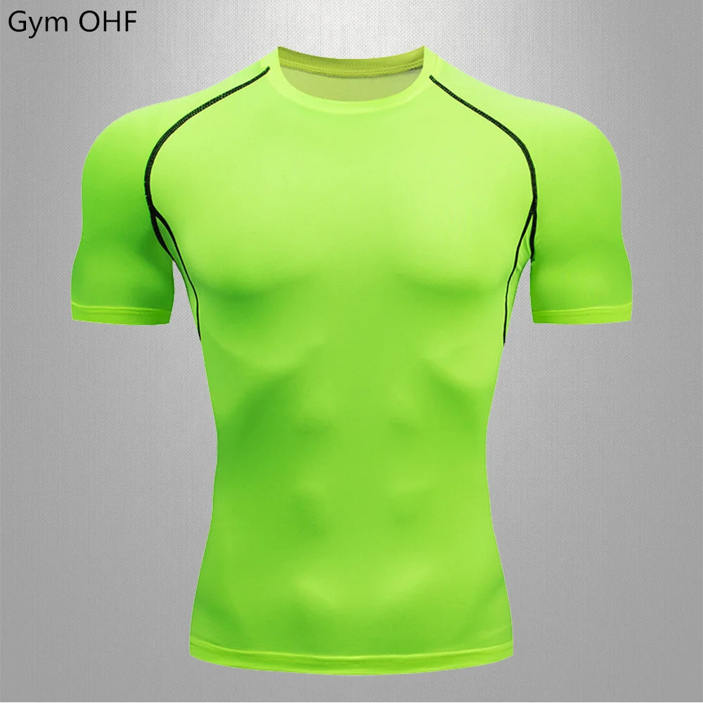 Gym Fitness T shirt Men's Short Sleeve Summer Boxing Jersey Legging Men Rashguard Compression Pants Quick Dry Tight T-shirts Men