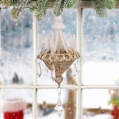 Christmas Crystal Chandelier Tree Ornament - Light-Refracting Holiday Keepsake for Farmhouse, Garden, Bedroom Door Winter Decor