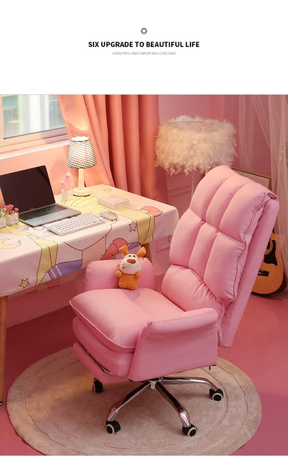 2025 New gaming chair pink office computer chair comfortable soft  gamer chair PU Leather chair Rotating recliner with footrest