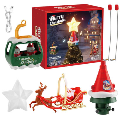 Christmas Tree Topper Rotating Treetop Decoration Tree Topper Ornaments Holiday Winter Party Supplies with LED Light and Music