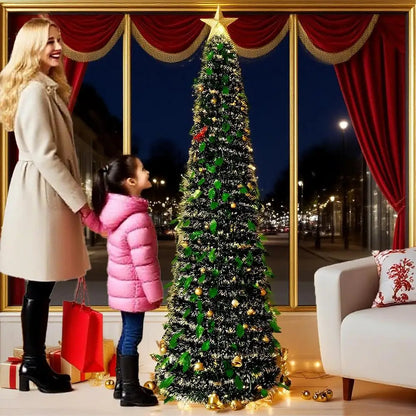 Christmas Tree 5 Ft Festival Ornament Faux Foldable Christmas Tree Christmas Decoration for Winter Holiday Season Decor Indoor