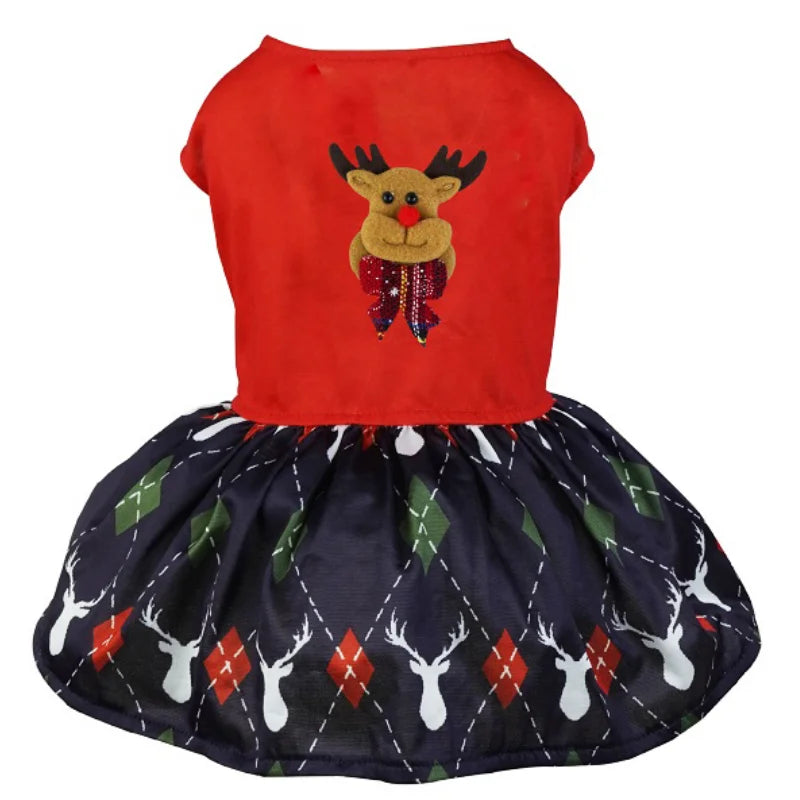 Christmas Dog Dresses New Year Dog Clothes Fancy Princess Puppy Dress Fashion Bow Cat Skirt Holiday Print Pet Costumes Dog Skirt