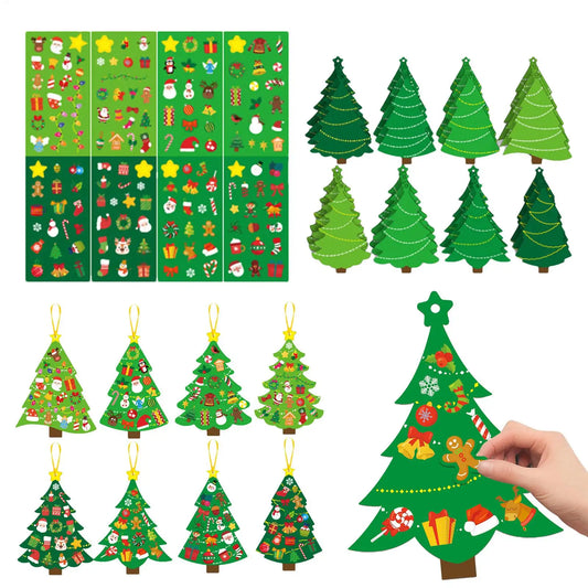 Christmas Tree DIY Craft Set for Kids 24 Cards Stickers Ribbons Interactive Ornaments Toddler Wall Decor Classroom Activity